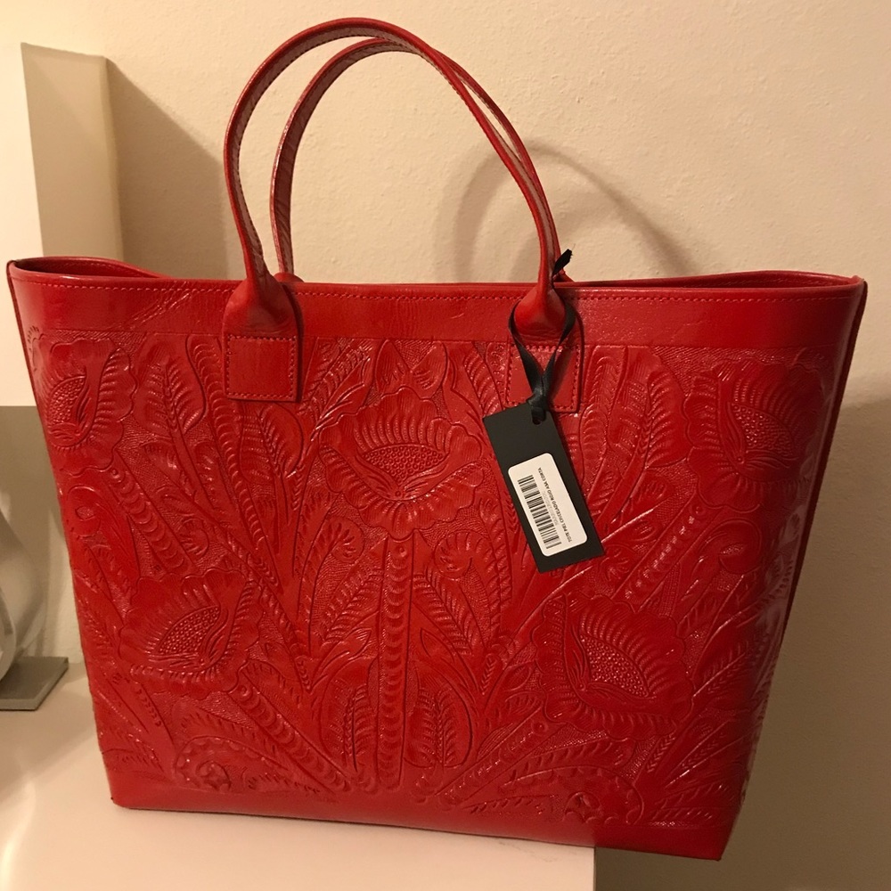 Carolina Crowley Bacalar red natural leather tote